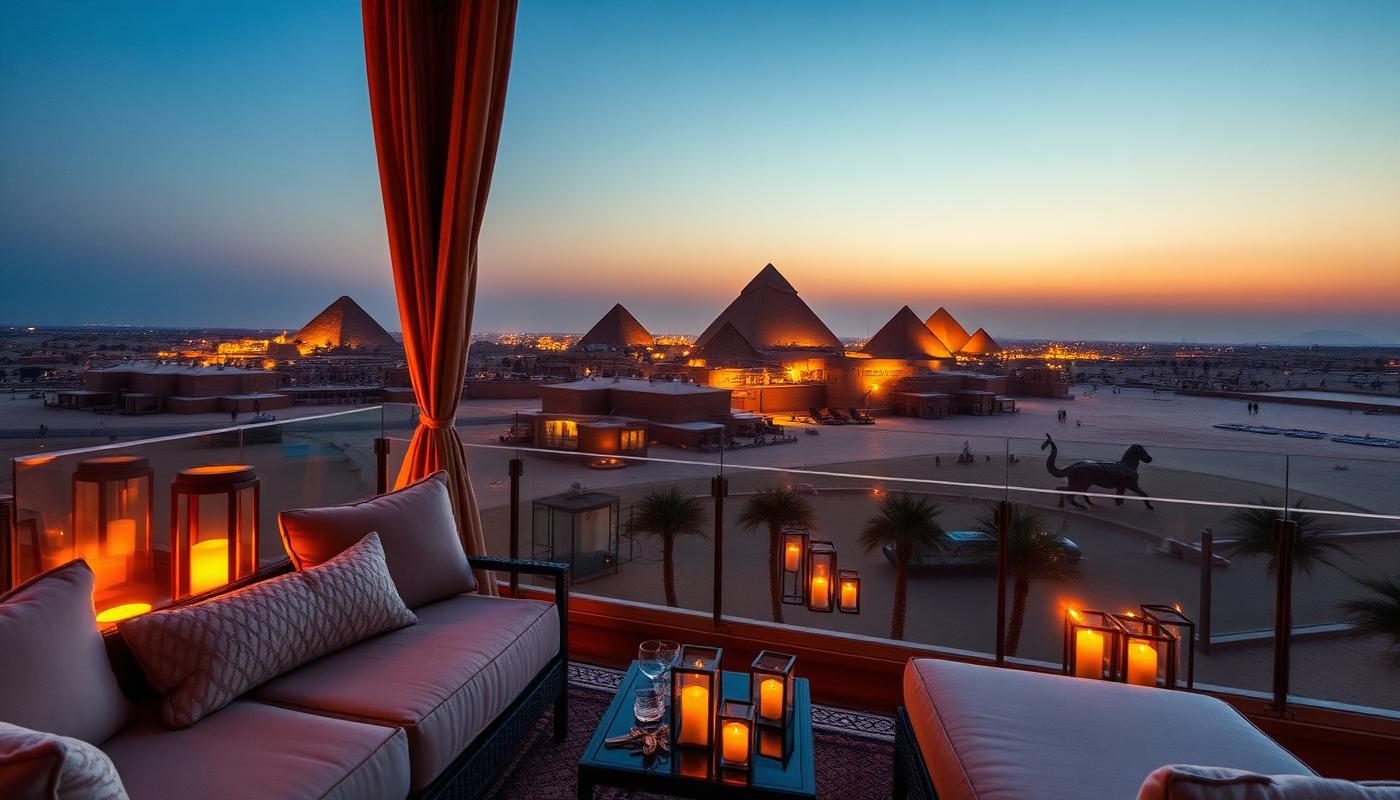 Luxury terrace overlooking the pyramids